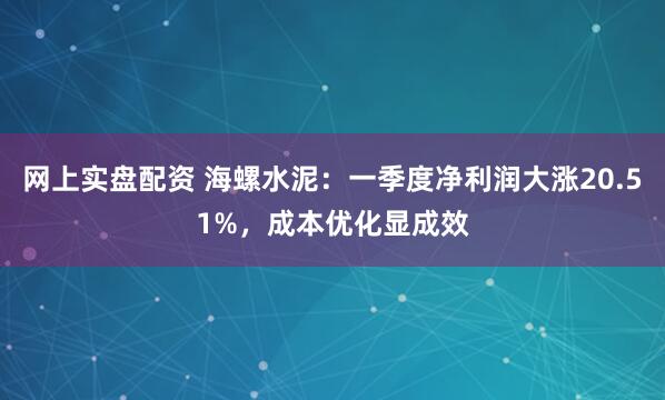 网上实盘配资 海螺水泥：一季度净利润大涨20.51%，成本优化显成效