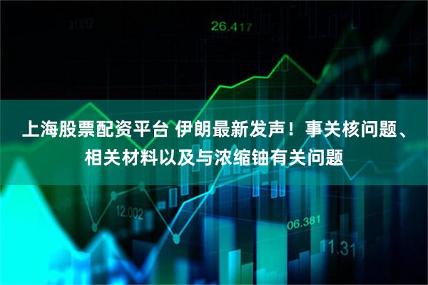 上海股票配资平台 伊朗最新发声！事关核问题、相关材料以及与浓缩铀有关问题